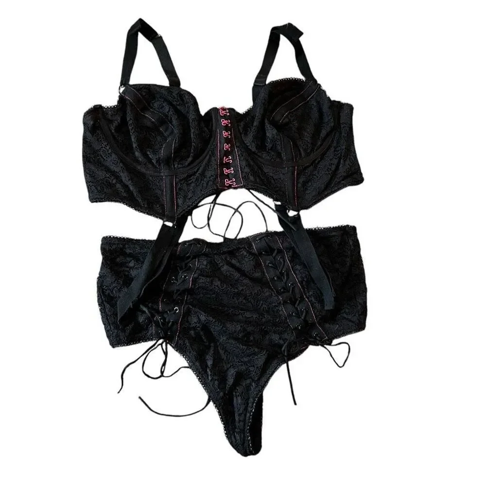 Torrid x Betsey Johnson Womens 2X Top 1X Bottoms Lace Corset High Waist Thong - Picture 2 of 9